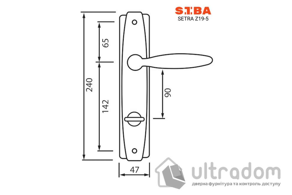 Ручка межкомнатная WC (90мм) на планке SIBA Setra, мат.никель/хром