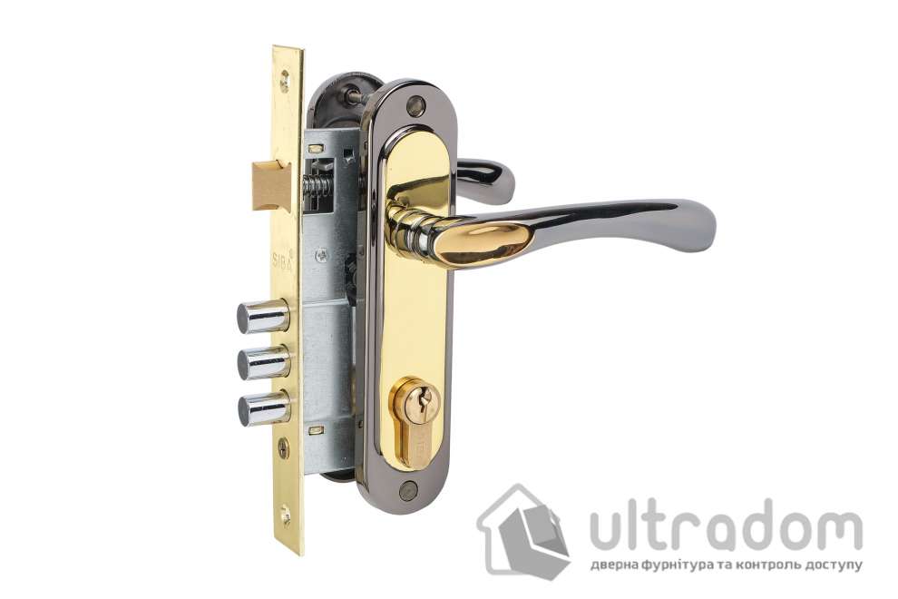 Комплект врезного замка с ручками SIBA Palermo 62 мм з цилиндром, графит/латунь (Z14-3К0609+10038PB+62С)