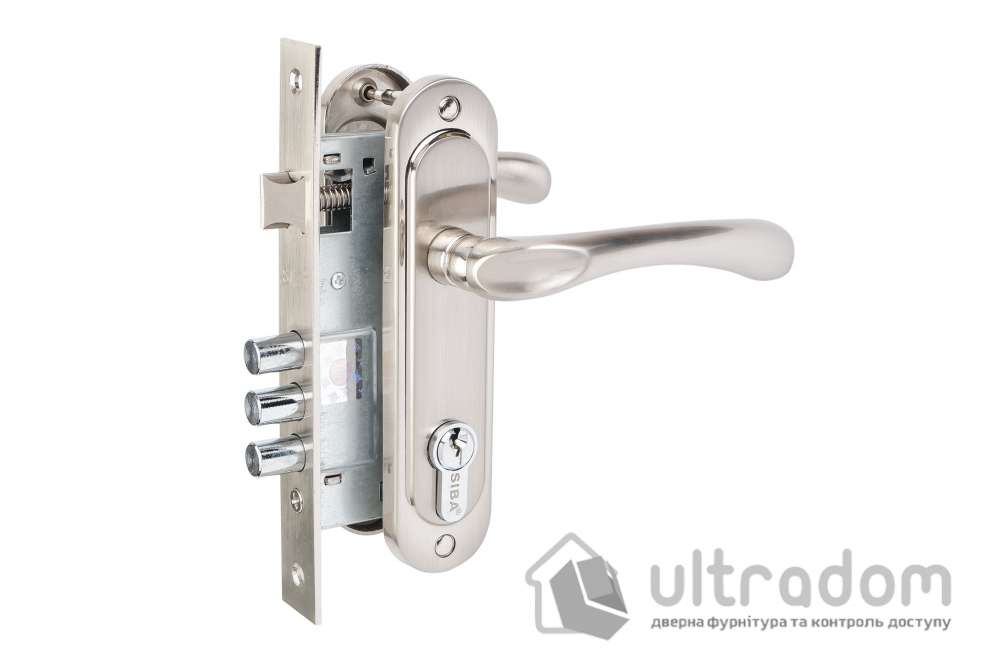 Комплект врезного замка с ручками SIBA Palermo 62 мм з цилиндром, матовый никель