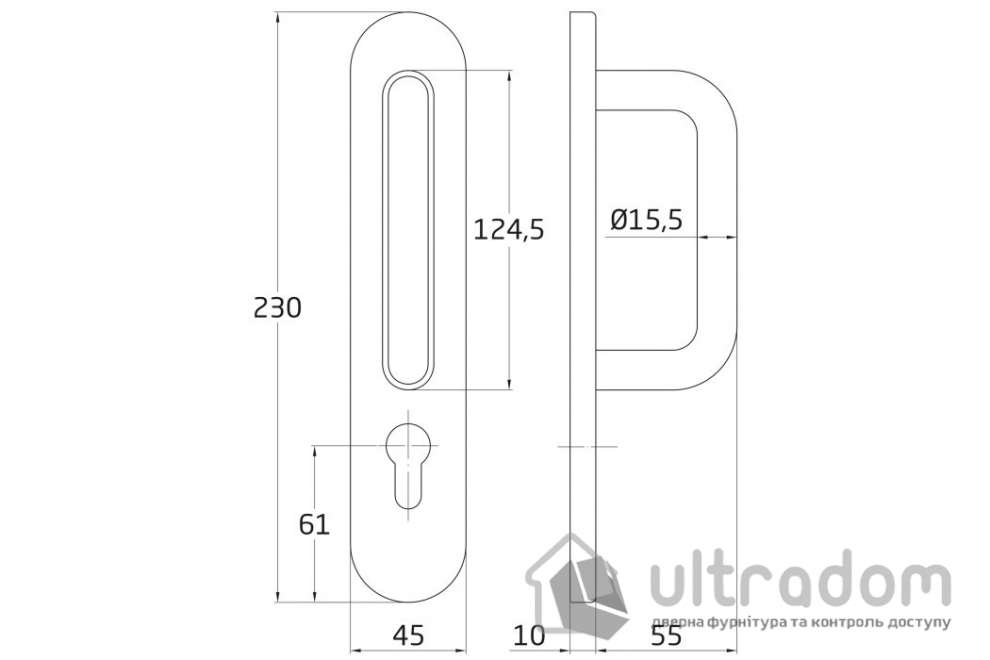 Дверная ручка AMIG мод.10PX нержавеющая со скобой на планке + PZ (1шт) (20399)