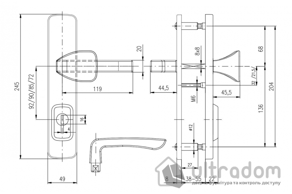 Дверная ручка на планке ROSTEX ASTRA R ручка-кноб DIN 85 мм титан PVD
