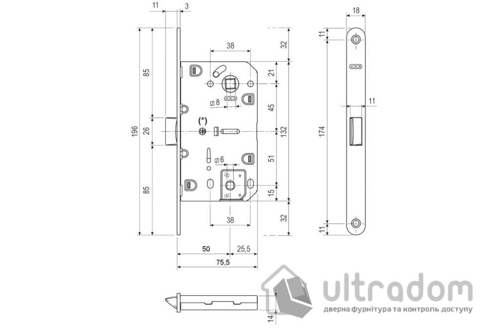 Врезной межкомнатный замок AGB Mediana Evolution WC, 96/50 мм, белый