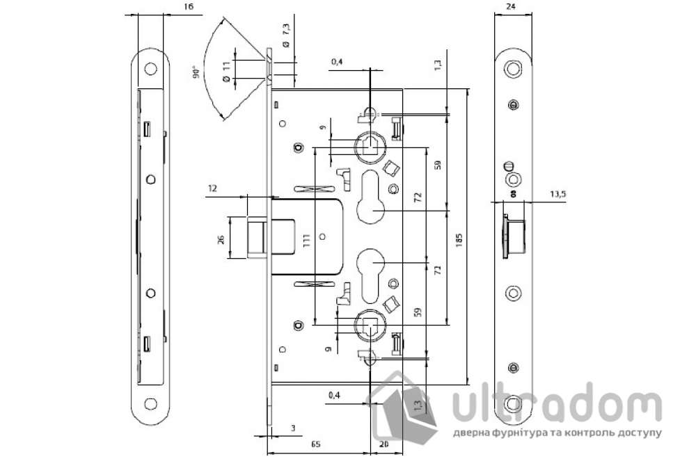 Механизм замка антипаника TESA CF6I (BS65*72мм) для активной створки с открыванием внутрь