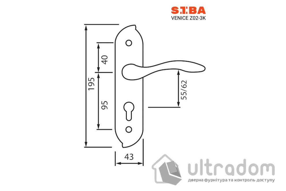 Дверная ручка на планке под ключ (55-85 мм) SIBA Venice, хром полированный