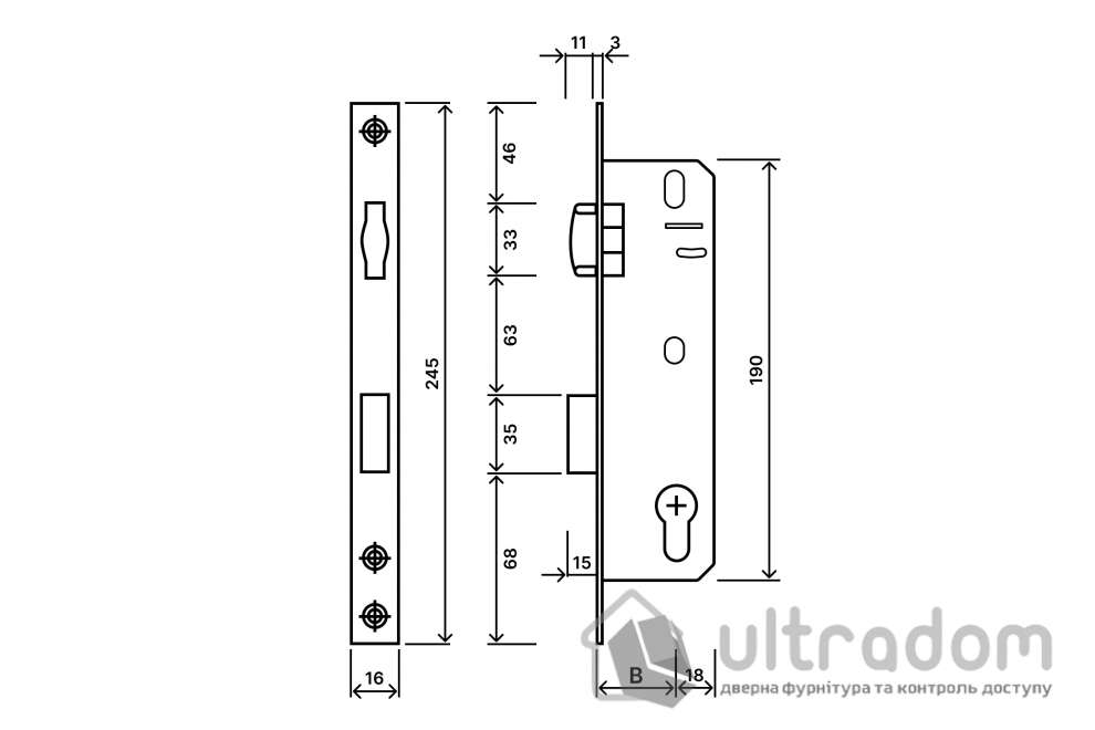 Замок с роликом SIBA 10092/PR-25 для металлопластиковых дверей