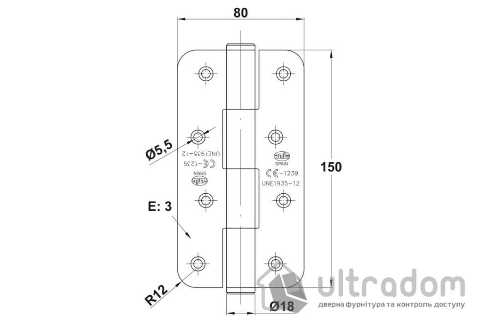 Дверные петли AMIG мод.700 - 150x80x3 мм, нержавеющая сталь