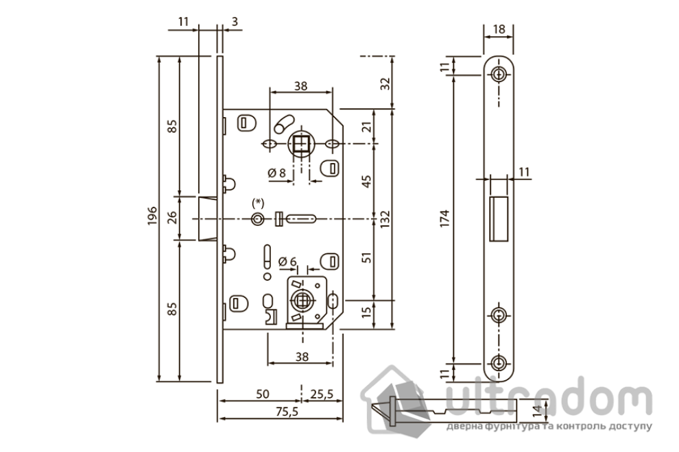 Врезной межкомнатный замок WC SIBA 9650 MSC, чёрный (SB9650 MB)