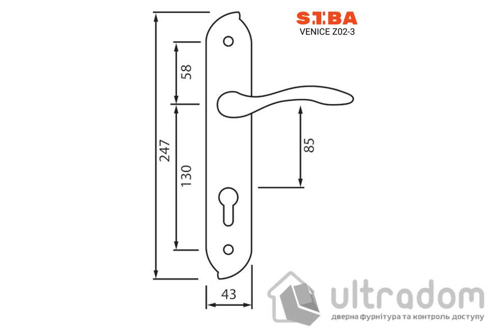 Дверная ручка на планке под ключ (55-85 мм) SIBA Venice, хром полированный