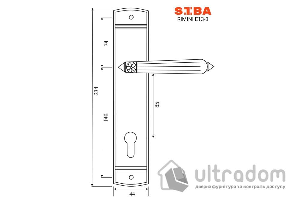 Ручка на планке под цилиндр (85 мм) SIBA RIMINI мат. античная бронза (Е13 3 82 82)