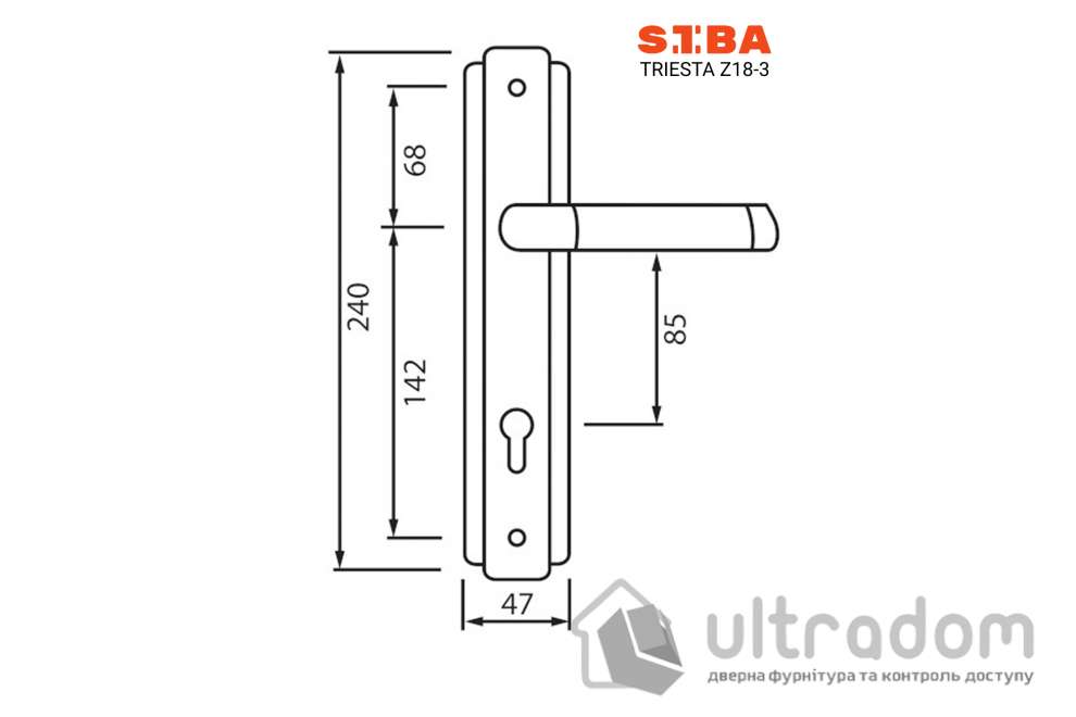 Дверная ручка на планке под ключ (85 мм) SIBA Triesta, мат.никель/хром (Z18 3 22 07)