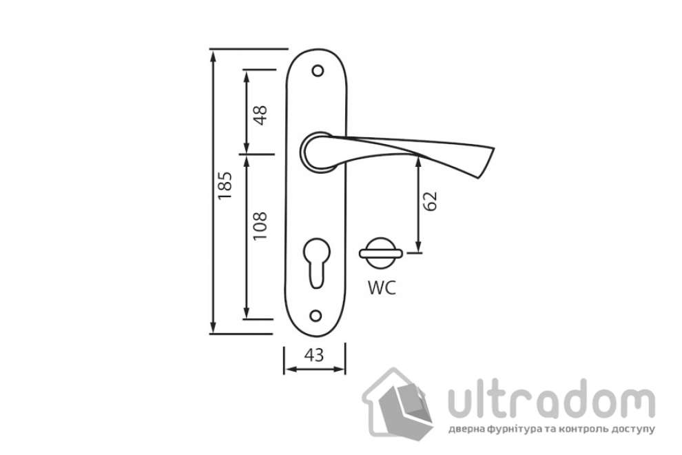 Ручка межкомнатная WC (62мм) на планке SIBA GENOA, матовый кофе (Z13 5K 85 85)