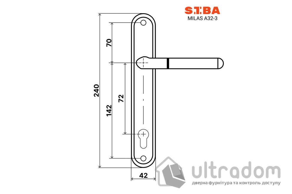 Ручка на планке под цилиндр (72 мм) SIBA MILAS, матовый никель/полированный хром (A32 3 22 07|72)
