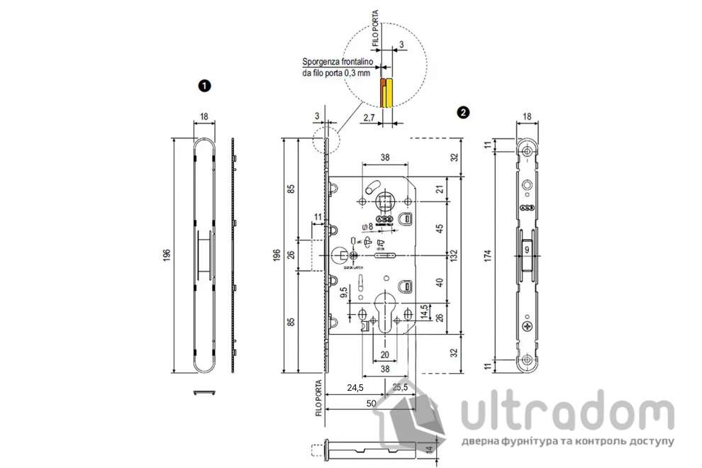 Замок межкомнатный магнитный PZ AGB Revolution XT, 50/85 мм, цинк (B01109.50.01)