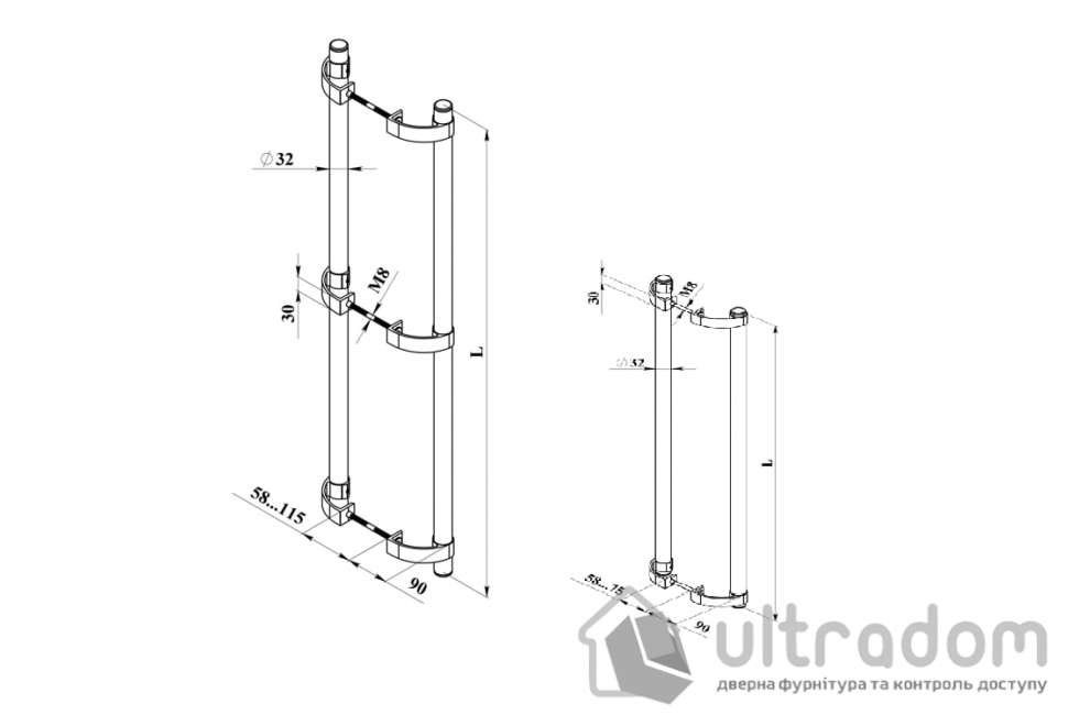 Ручка - скоба офисная ASTEX P-2 L500 D32 чорная RAL9005