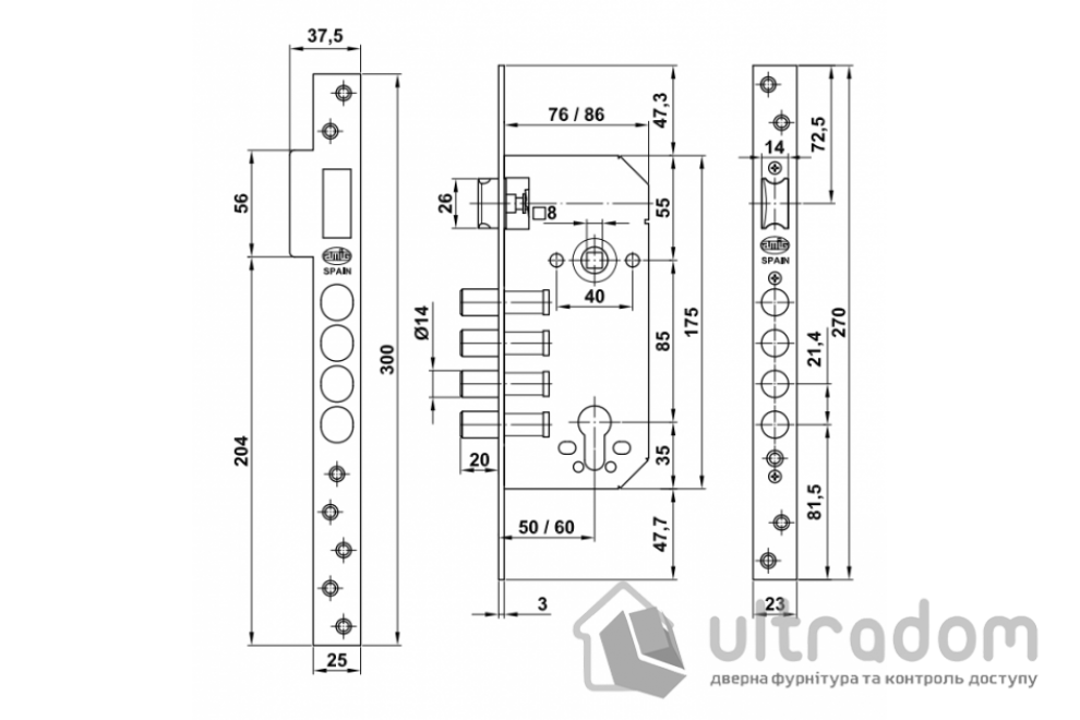 Замок AMIG мод.110 с броненакладкой, матовый никель (7547)