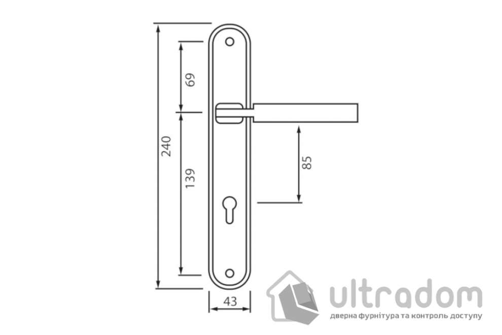 Дверная ручка на планке под ключ (85 мм) SIBA Assisi, мат.никель/хром (Z22 3 22 07)