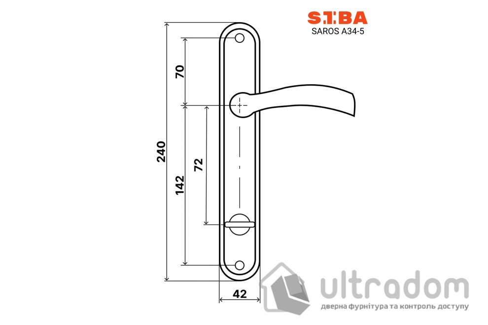 Ручка межкомнатная WC (72 мм) на планке SIBA SAROS, античная бронза (A34 5 80 80|72)