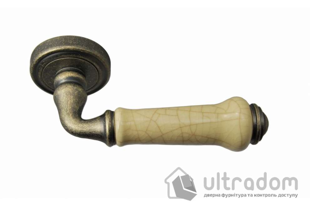 Ручка дверная на розетке SIBA LYSBON античная бронза / керамика (С01 0 82 40)