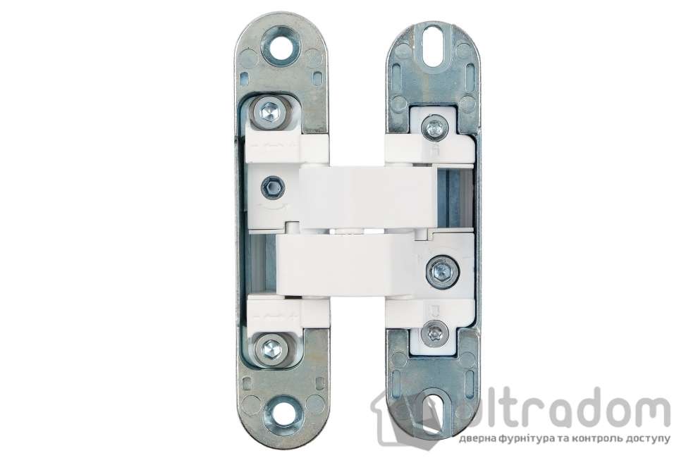 Скрытая петля Profitlock PL160 3D – 24×110 мм, для дверей 60 кг, белая матовая (PL160.WH)