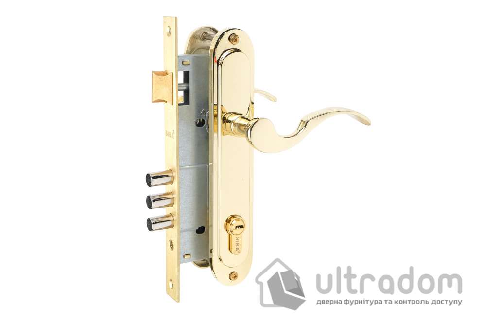 Комплект врезного замка с ручками SIBA Osimo 85 мм з цилиндром, полированная латунь (Z0930101+101523MRPB+70BZ)