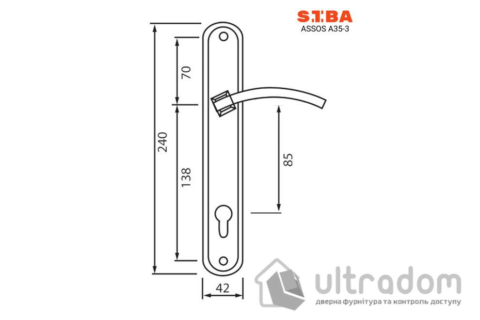 Дверная ручка на планке под ключ (85мм) SIBA ASSOS, матовый никель/полированный хром (A35 3 22 07)