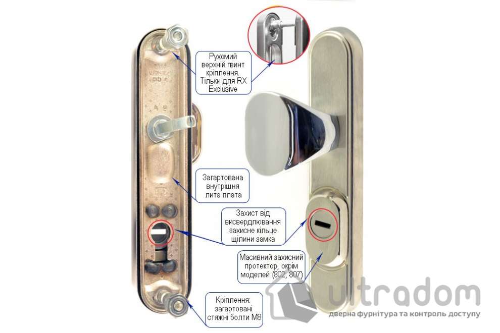 Фурнитура защитная ROSTEX R1 Universal 3 класс латунь с фикс. ручкой 85 - 90