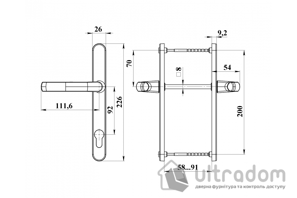 Нажимной гарнитур ASTEX Antey DHS 92/26/200 мм с фиксирующей пружиной, коричневый (PL000189)