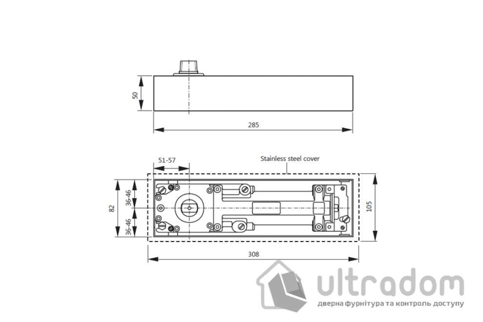 Доводчик напольный Dorma BTS 75 c крышкой EN1-4, дверь до 80 кг