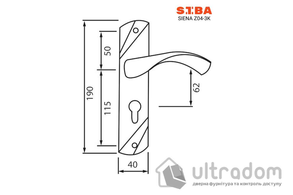 Дверная ручка на планке под ключ (62 мм) SIBA Siena, мат.никель/хром (Z04 3K 22 07)