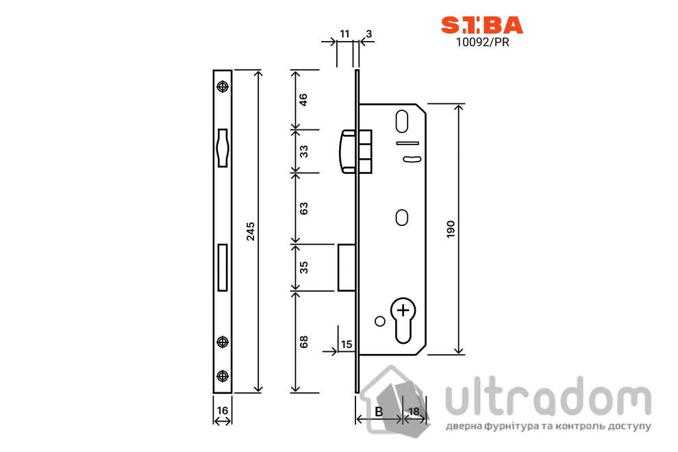 Замок с роликом SIBA 10092/PR-25 для металлопластиковых дверей