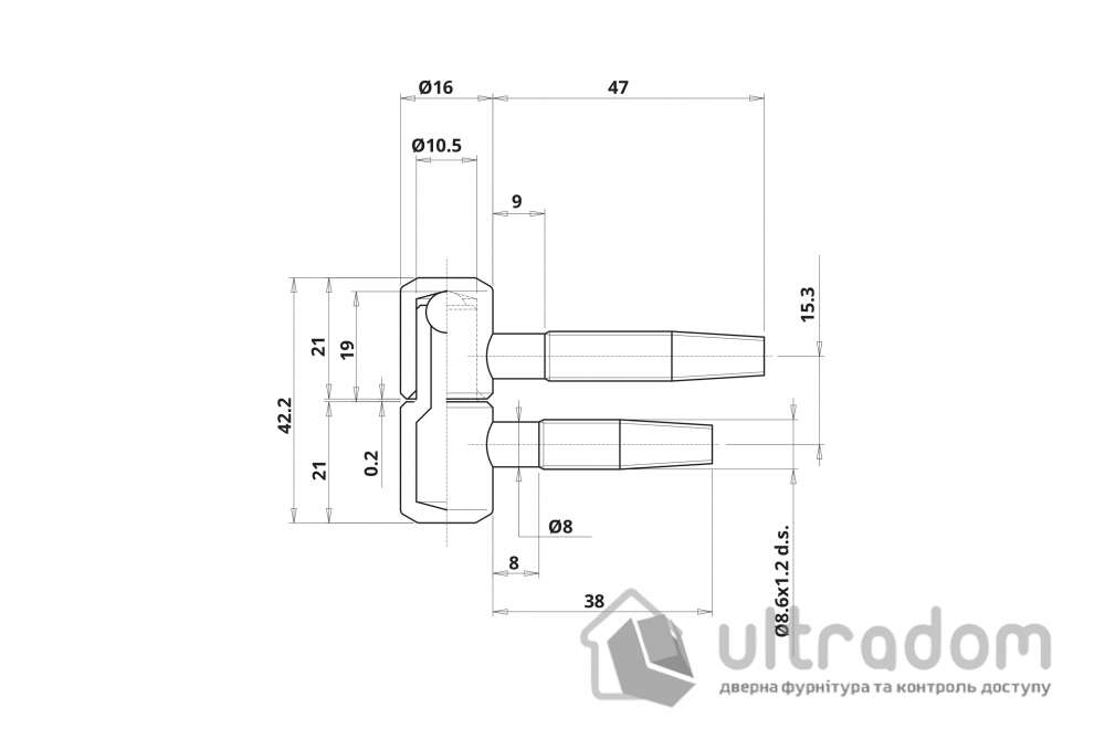 Петля ввертная  OTLAV  Ø16  2-х штыревая, бихром, 50 шт (030160A)