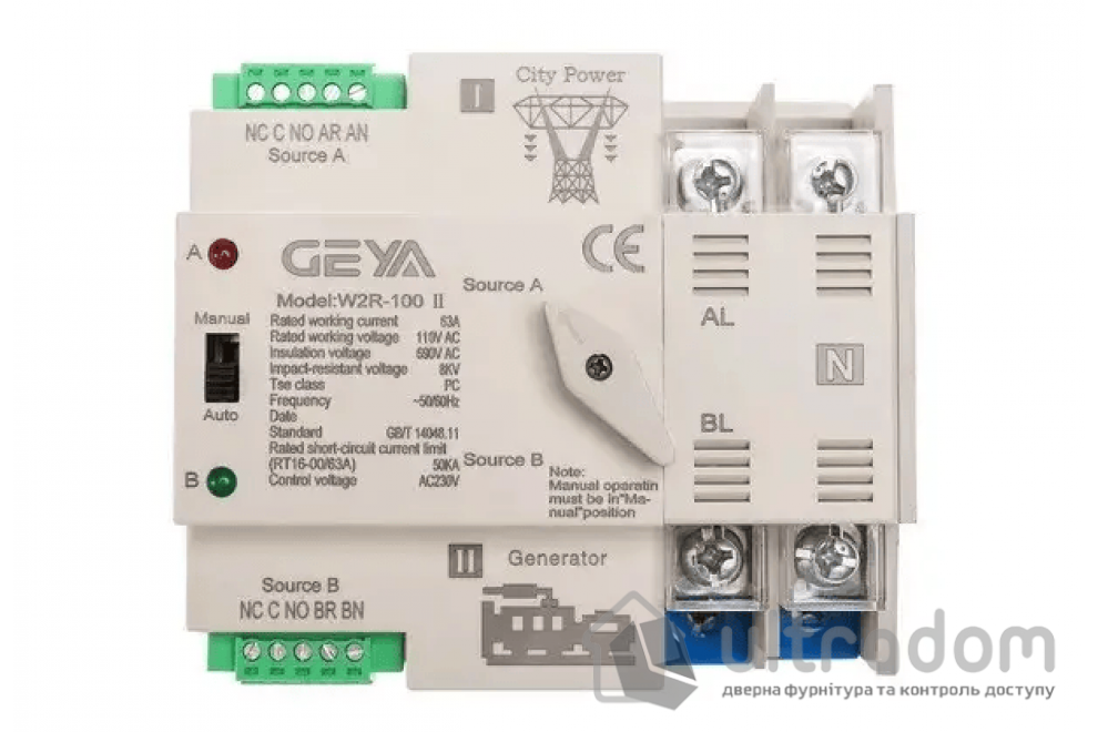 Модульный автоматический переключатель ввода резерва (АВР) GEYA 100А