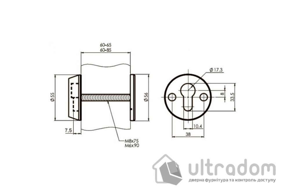 Броненакладка для цилиндра ESETY SL3 40-75 мм, латунь полированная
