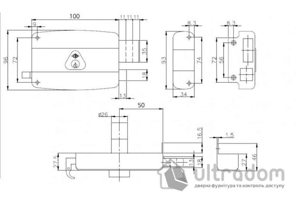 Замок накладной KALE 157/В кл-кл простой ключ В=50 мм (157/В)