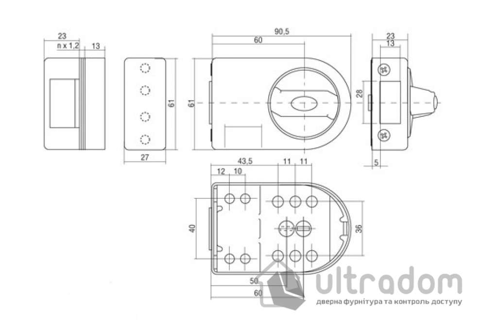 Замок накладной GERDA ZN 200, цилиндр RIM H PLUS, графит (ZN-200)
