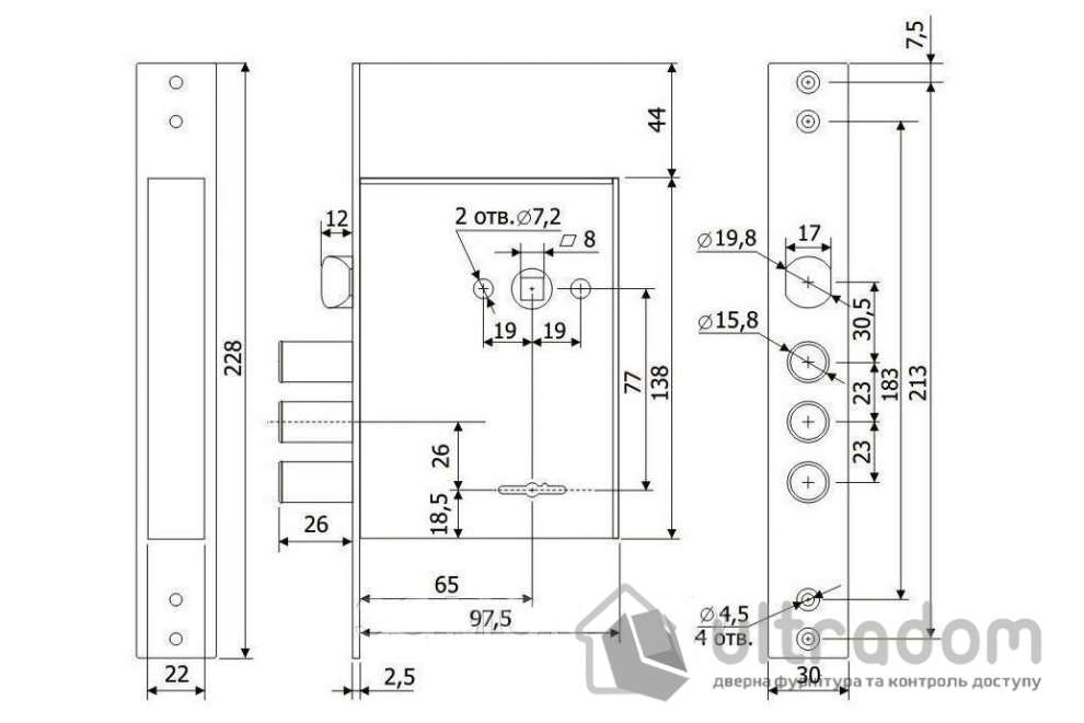 Замок сувальдный врезной KALE 442L B=67,5 мм (Гардиан 30.11) (442L)