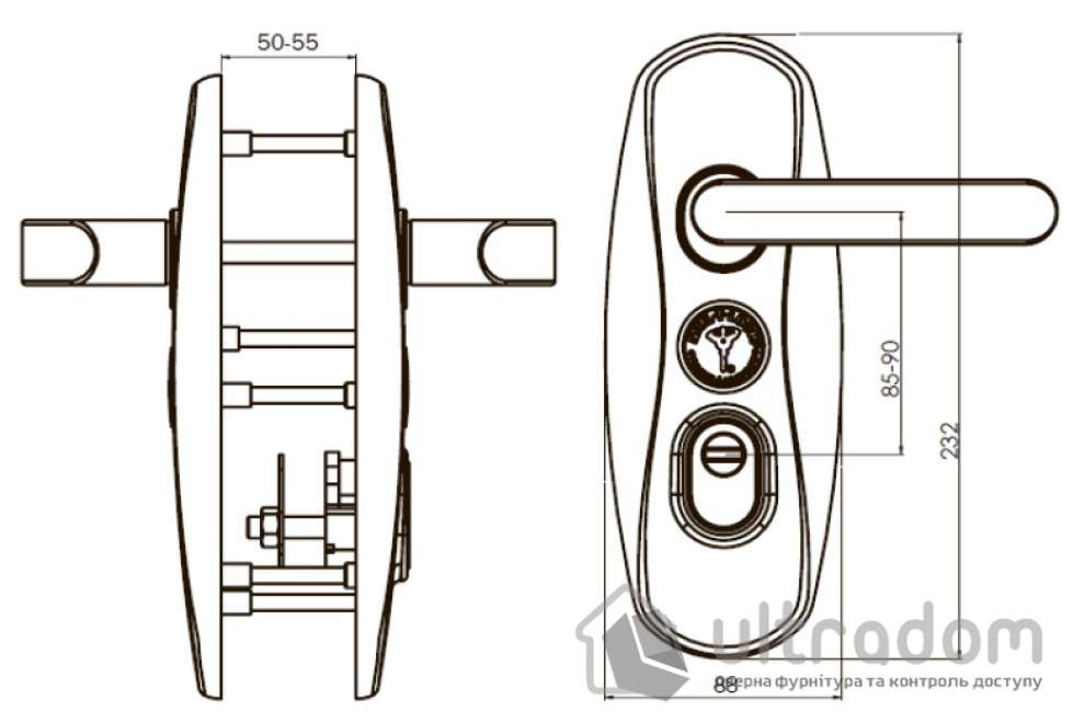 Фурнитура защитная MUL-T-LOCK Platinum 3 класс 90 мм никель матовый