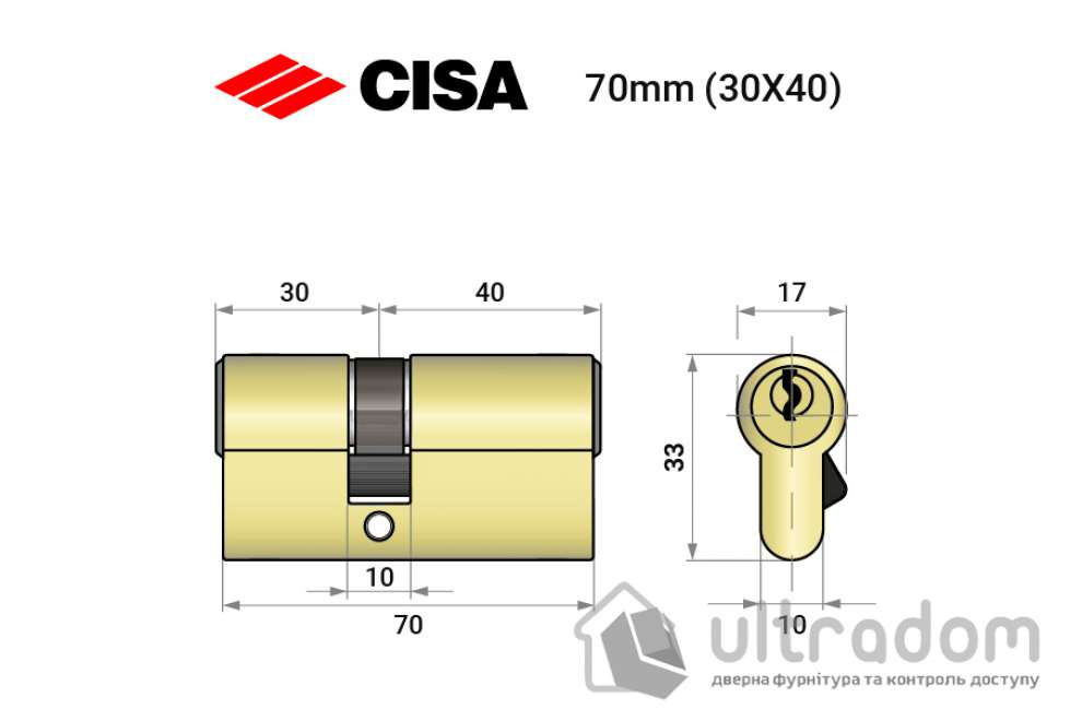Цилиндр дверной CISA LL 08010 ключ-ключ, 70 мм