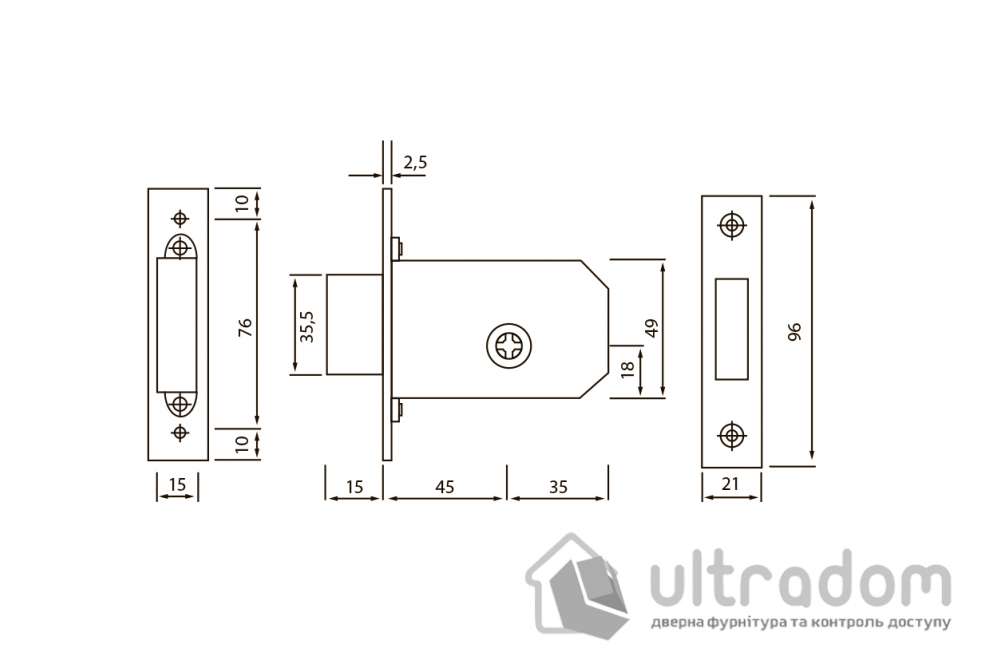 Замок врезной дополнительный SIBA 10156/F 3KEY (10156/F 3KEY)