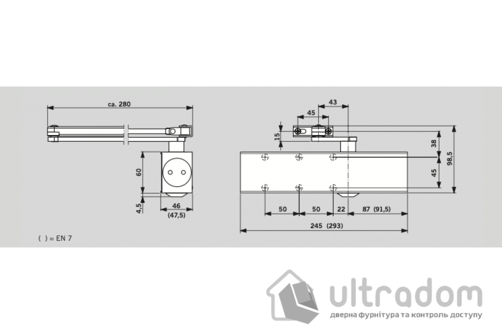 Доводчик дверной Dorma TS 83 EN3-6, дверь до 120 кг (корпус)