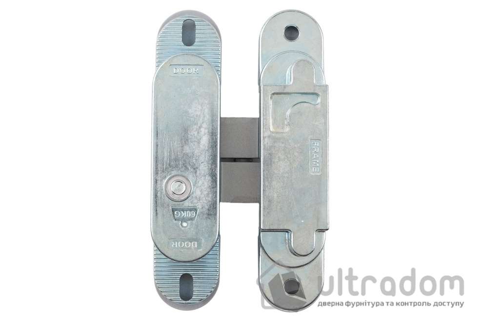 Скрытая петля PL160 3D – 24×110 мм, для дверей 60 кг, матовый хром