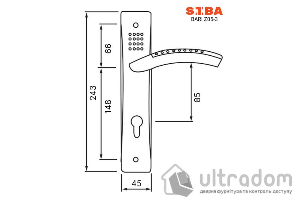 Дверная ручка на планке под ключ 85 мм SIBA Bari, мат.никель/хром (Z05 3 22 07)
