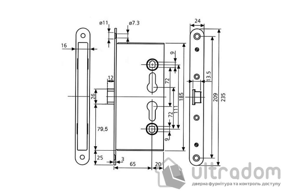 Механизм замка антипаника TESA CF65 (BS65*72мм) для активной створки проходной двери