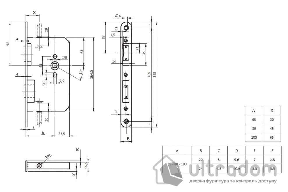 Противопожарный замок ISEO для пассивной створки врезной 2D70016514