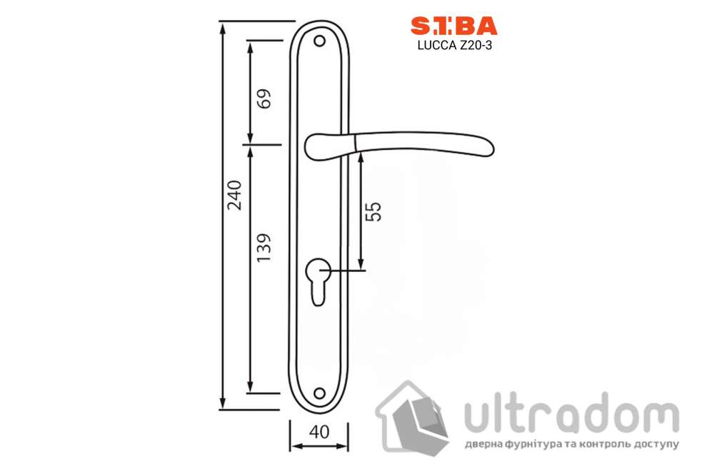 Ручка на планке под цилиндр (55 мм) SIBA LUCCA, матовый никель/полированный хром (Z20 3 22 07|55)
