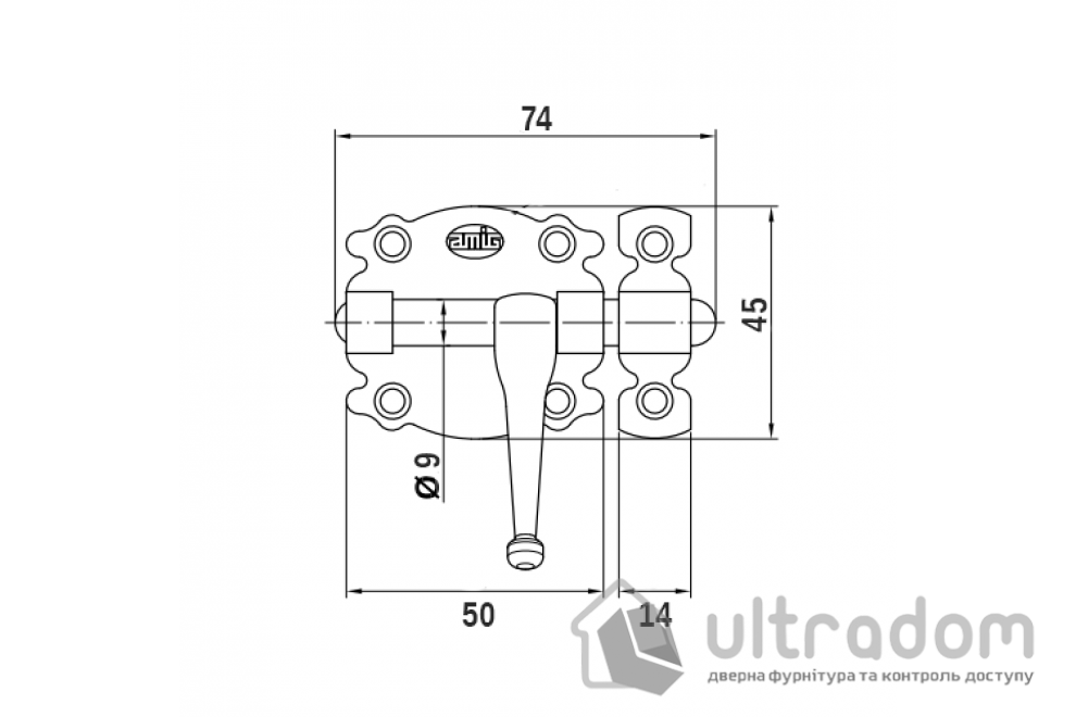 Шпингалет накладной, кованый AMIG мод.484 бронза