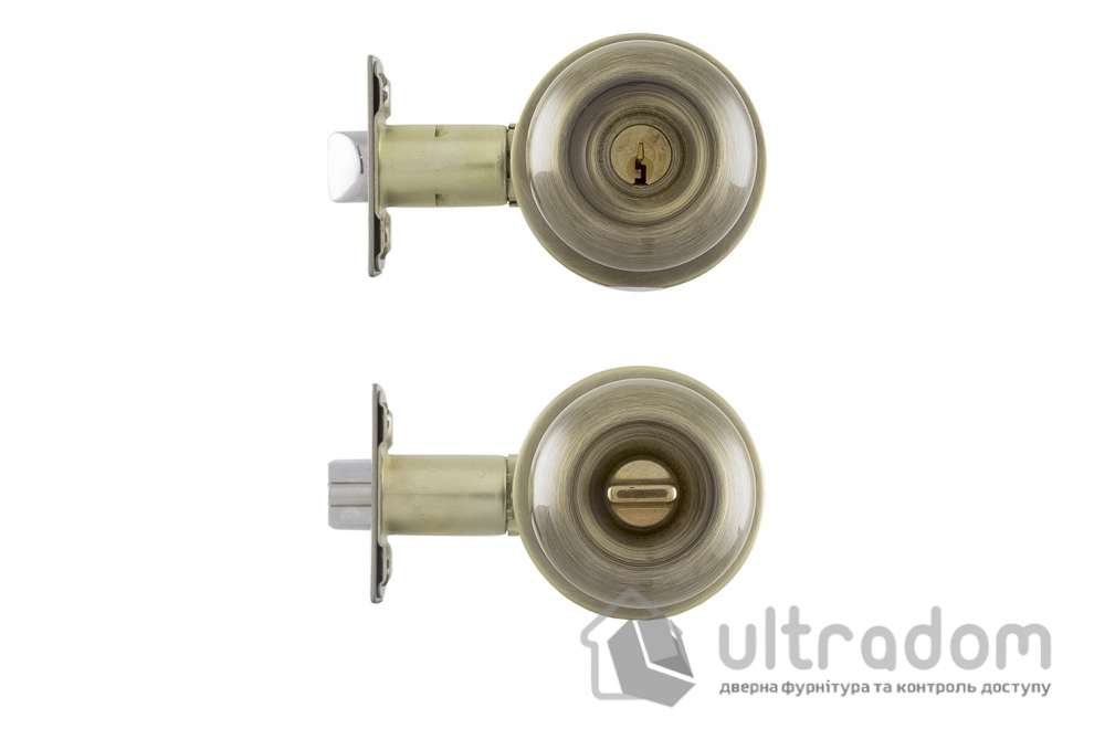 Ручка-кноб TESA BOLA KNOBSET 3900U0 с замком и фиксатором, античная латунь (TES-3900U0LA)