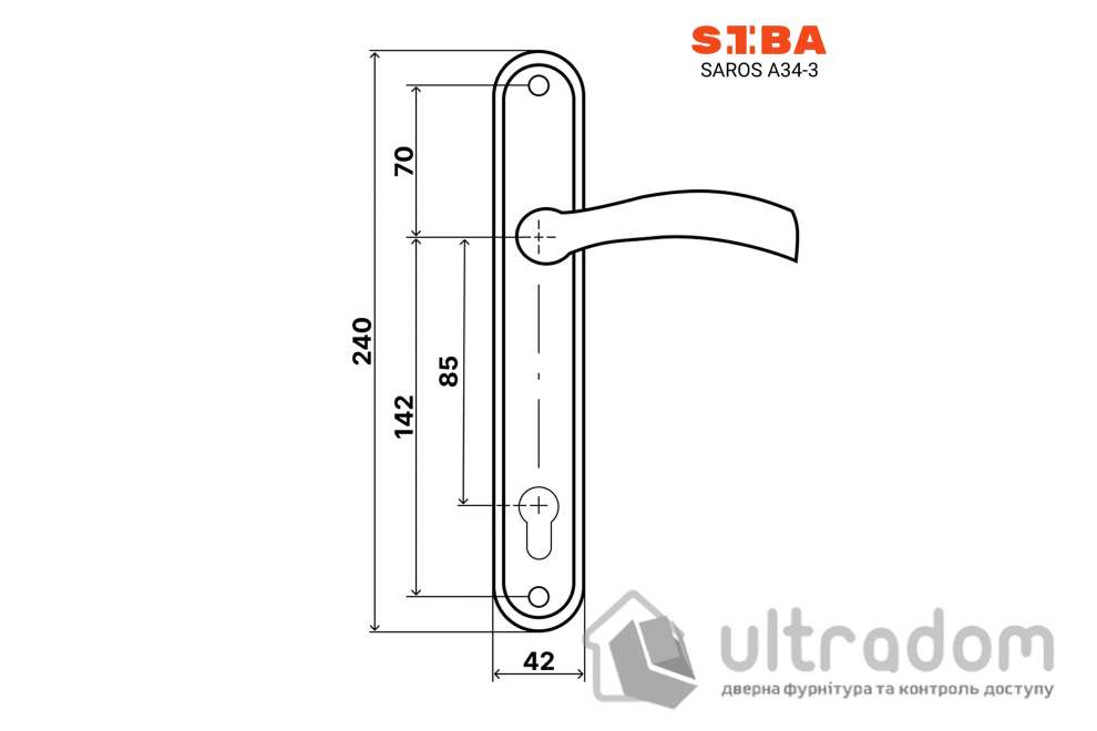 Комплект врезного замка с ручками SIBA Saros 85 мм, античная бронза (A34 3 80 80 85 мм SET)