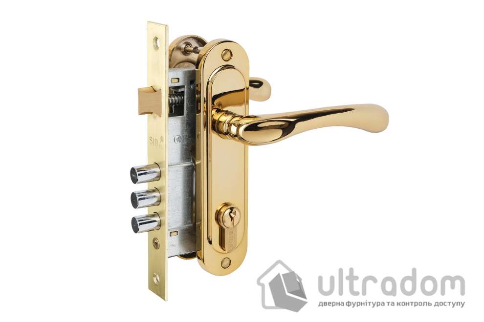 Комплект врезного замка с ручками SIBA Palermo 62 мм з цилиндром, тёмное золото