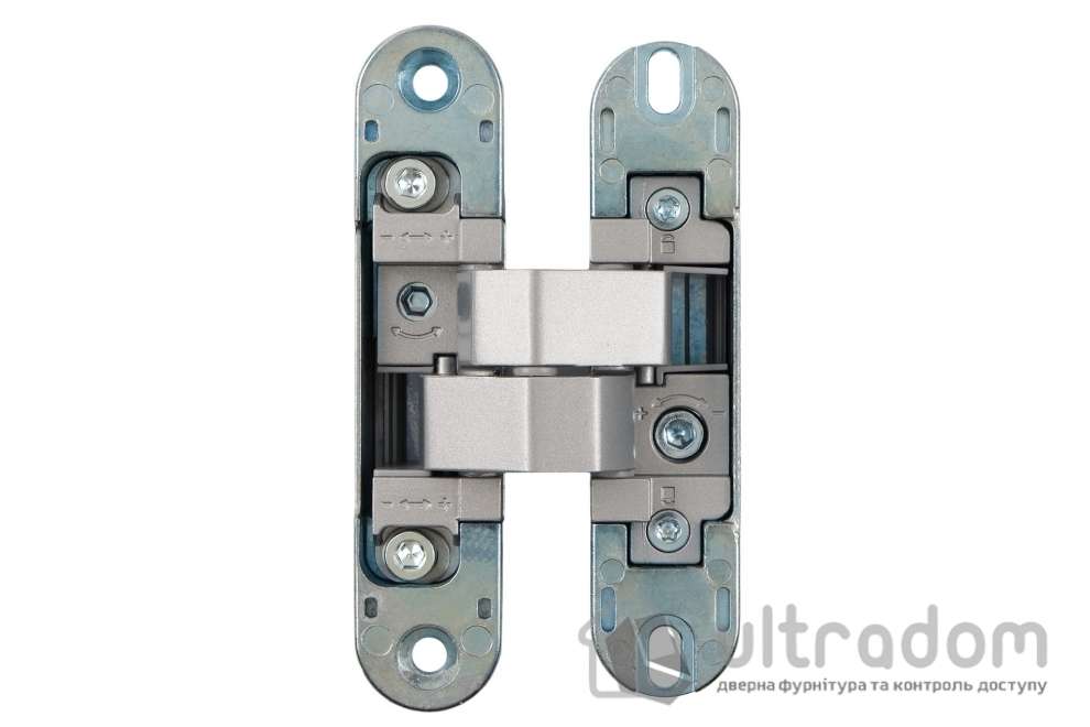 Скрытая петля PL160 3D – 24×110 мм, для дверей 60 кг, матовый хром
